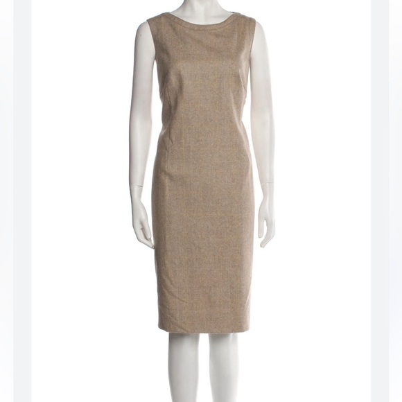 AKRIS PUNTO Tan Sleeveless Check Wool Midi Dress Size Medium - Picture 5 of 16